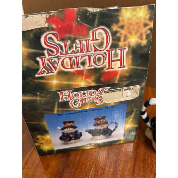 Vintage Heartfelt Kitchen Creations Snowman Blue Cream And Sugar Set Christmas - Picture 2 of 9